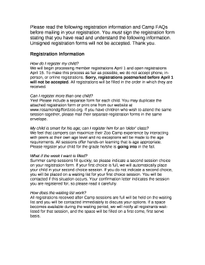 Please read the following registration information and Camp FAQs before mailing in your registration