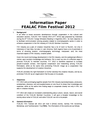 Its main objective is to facilitate communication among peoples related to cinematographic works in order to enhance cooperation in the film industry of FEALAC Member Countries