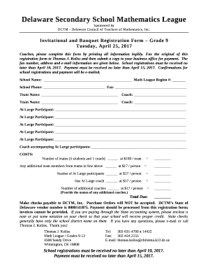 Invitational and Banquet Registration Form Grade 9