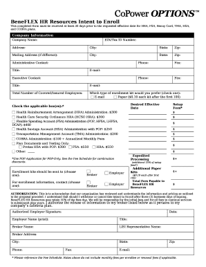 BeneFLEX HR Resources Intent to Enroll