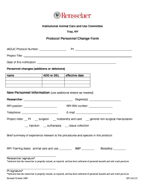 Protocol Personnel Change - research rpi Doc Template | pdfFiller