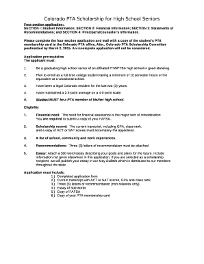 SECTION I: Student Information; SECTION 2: Financial Information; SECTION 3: Statements of Recommendations; and SECTION 4: Principals/Counselors Information