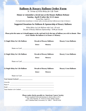 Balloon & Rosary Balloon Order Form