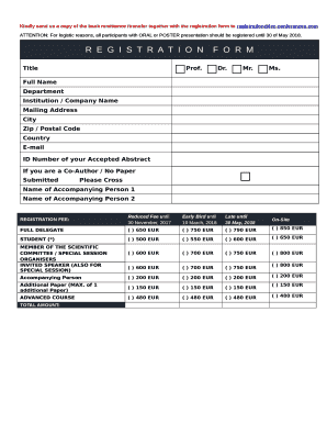 ATTENTION: For logistic reasons, all participants with ORAL or POSTER presentation should be registered until 30 of May 2018