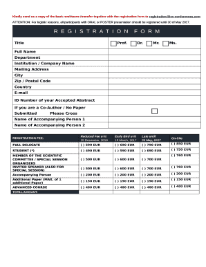 ATTENTION: For logistic reasons, all participants with ORAL or POSTER presentation should be registered until 30 of May 2017