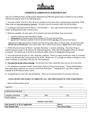 COMMUNITY GARDEN PLOT AGREEMENT 2016