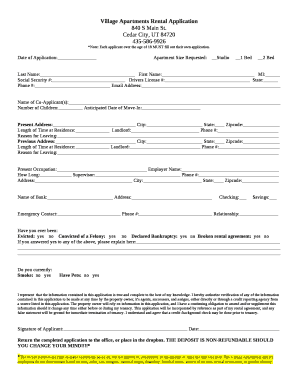 Village Apartments Rental Application