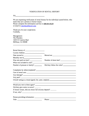 We are requesting verification of rental history for the individual named below, who states they are a present or former tenant