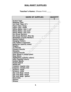 NAME OF SUPPLIES