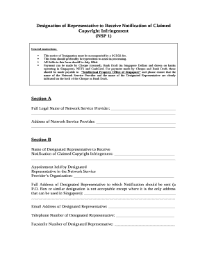 Designation of Representative to Receive Notification of Claimed Copyright Infringement