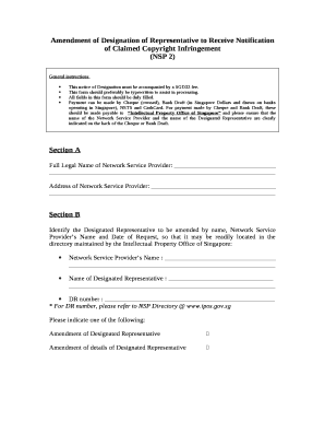 Amendment of Designation of Representative to Receive Notification of Claimed Copyright Infringement