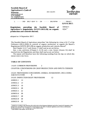 Regulations amending the Swedish Board of Agricultures Regulations (SJVFS2015:29) on organic production and controls thereof;