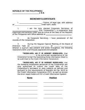 I, , Filipino, of legal age, with address at , under oath, state: