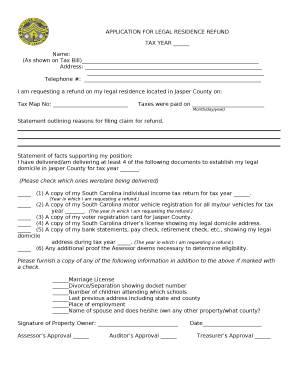 APPLICATION FOR LEGAL RESIDENCE REFUND
