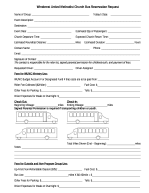 Windcrest United Methodist Church Bus Reservation Request template