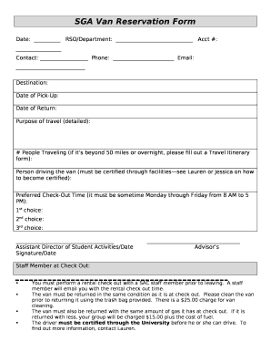 SGA Van Reservation Form