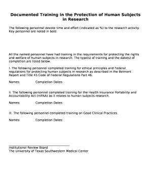 Documented Training in the Protection of Human Subjects in Research