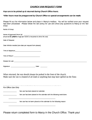 CHURCH VAN REQUEST FORM