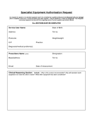 Specialist Equipment Authorisation Request