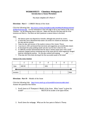 WORKSHEET:Chemistry Webquest #1