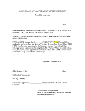 SAMPLE BASIC APPLICATION MEMO WITH ENDORSEMENT