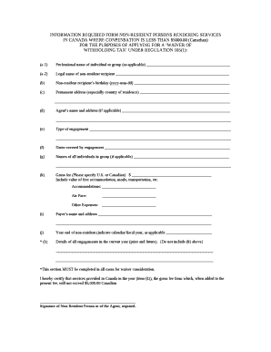 INFORMATION REQUIRED FORM NON-RESIDENT PERSONS RENDERING SERVICES