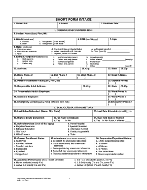 SHORT FORM INTAKE
