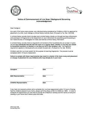 Notice of Commencement of Live Scan / Background Screening Acknowledgement