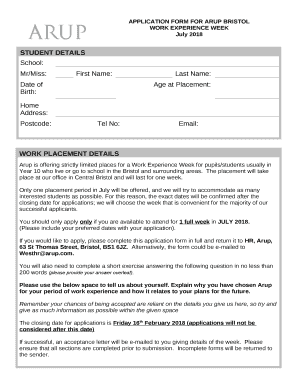 APPLICATION FORM FOR ARUP BRISTOL