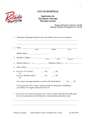 Massage Therapist Yearly Fee: $ 91