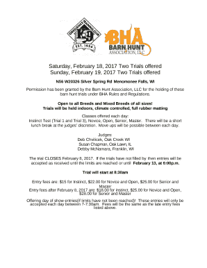 Saturday, February 18, 2017 Two Trials offeredSunday, February 19, 2017 Two Trials offered