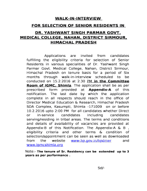 Applications are invited from candidates fulfilling the eligibility criteria for selection of Senior Residents in various specialities of Dr