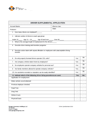 DRIVER SUPPLEMENTAL APPLICATION