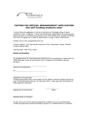 TUITION FEE SPECIAL ARRANGEMENT APPLICATION