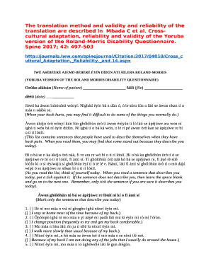 The translation method and validity and reliability of the translation are described inMbada C et al