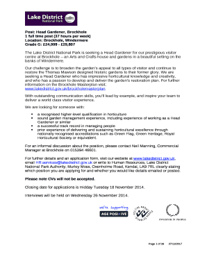 Post: Head Gardener, Brockhole