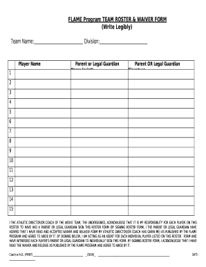 FLAME Program TEAM ROSTER & WAIVER FORM