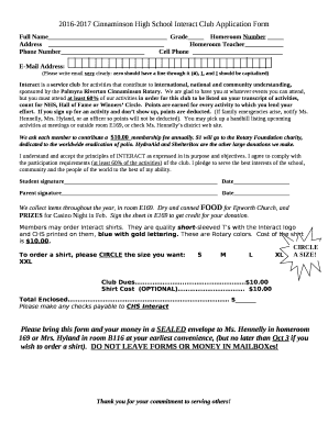 fillable online 2016 2017 cinnaminson high school interact club high school club application form