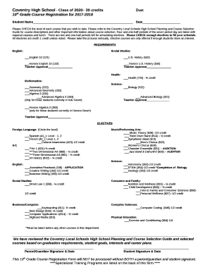 Coventry High School - Class of 2020 20 creditsDue: