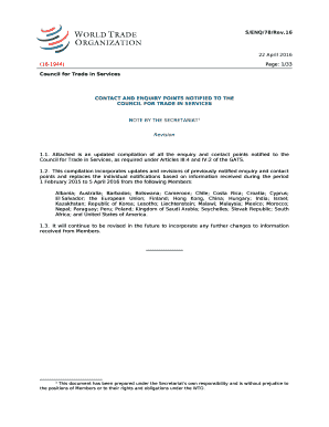 This compilation incorporates updates and revisions of previously notified enquiry and contact points and replaces the individual notifications based on information received during the period 1February 2015 to 5 April 2016 from the