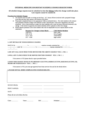 INTERNAL MEDICINE HOUSESTAFF SCHEDULE CHANGE REQUEST FORM