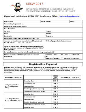 Please mail this form to KESW 2017 Conference Office: registrationkesw