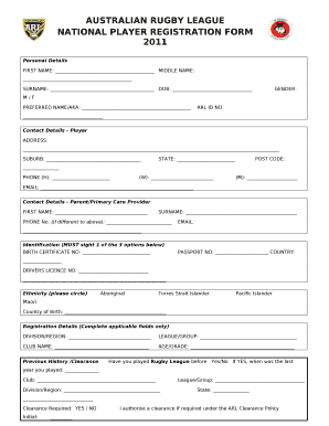 NATIONAL PLAYER REGISTRATION FORM 2011