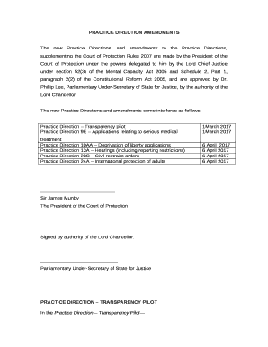 The new Practice Directions, and amendments to the Practice Directions, supplementing the Court of Protection Rules 2007 are made by the President of the Court of Protection under the powers delegated to him by the Lord Chief Justice under