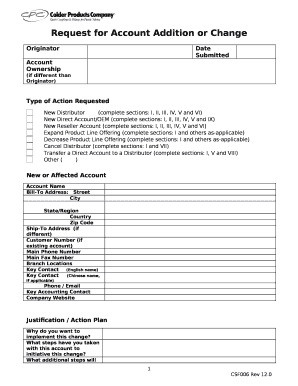 Request for Account Addition or Change