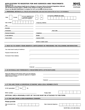 Application to Register FOR NHS SERVICES AND TREATMENTS