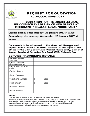 QUOTATION FOR THE ARCHITECTURAL SERVICES FOR THE DESIGN OF NEW OFFICES AT MTHUNZINI IN MLALAZI LOCAL MUNICIPALITY