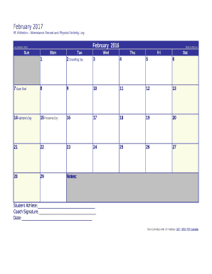 PE Athletics Attendance Record and Physical Activity Log