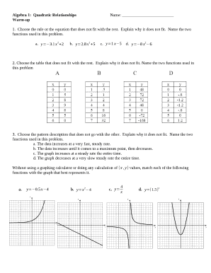 Algebra 1:Quadratic Relationships Name: