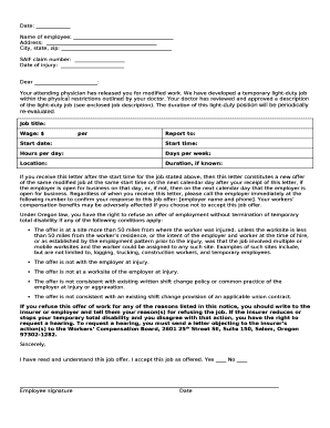 Your attending physician has released you for modified work